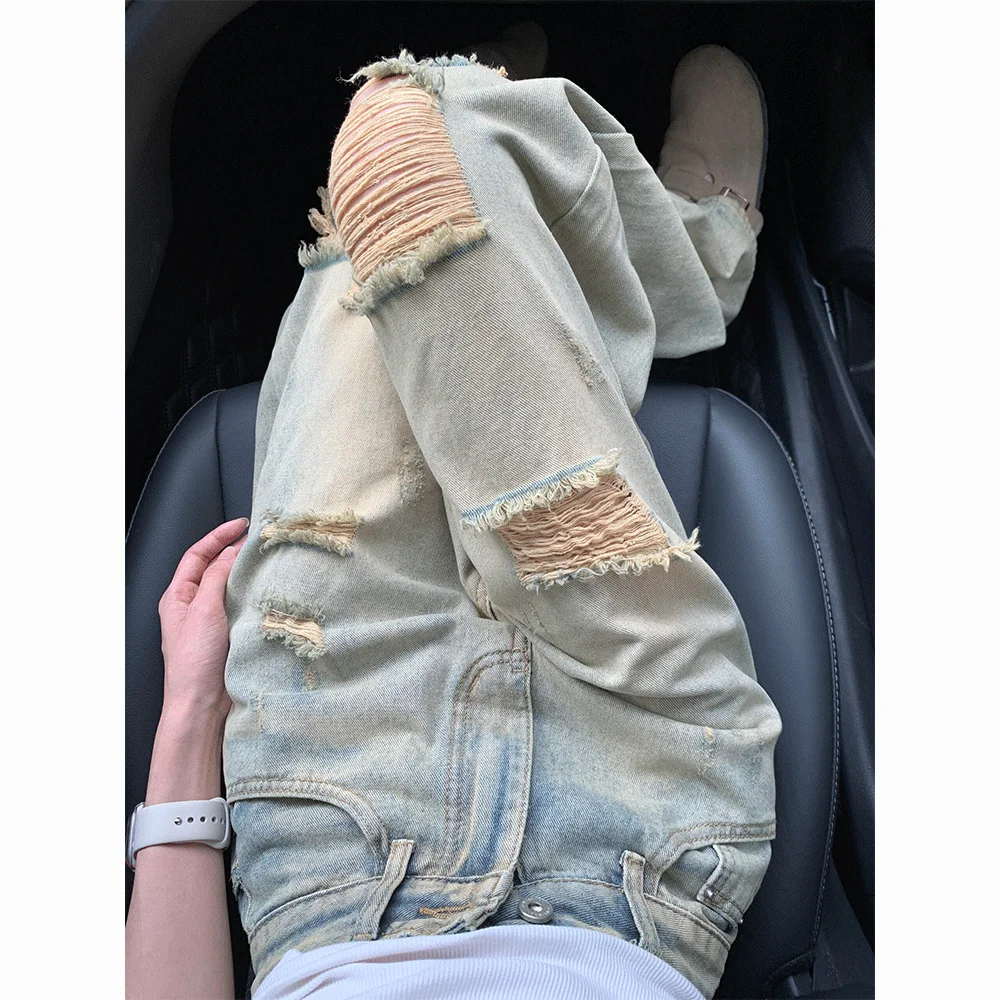 

Широкие джинсовые брюки для женщин, отбеленные брюки с принтом тай-дай, нерегулярный дизайн, градиент, разноцветные женские джинсовые модные уникальные художественные крутые