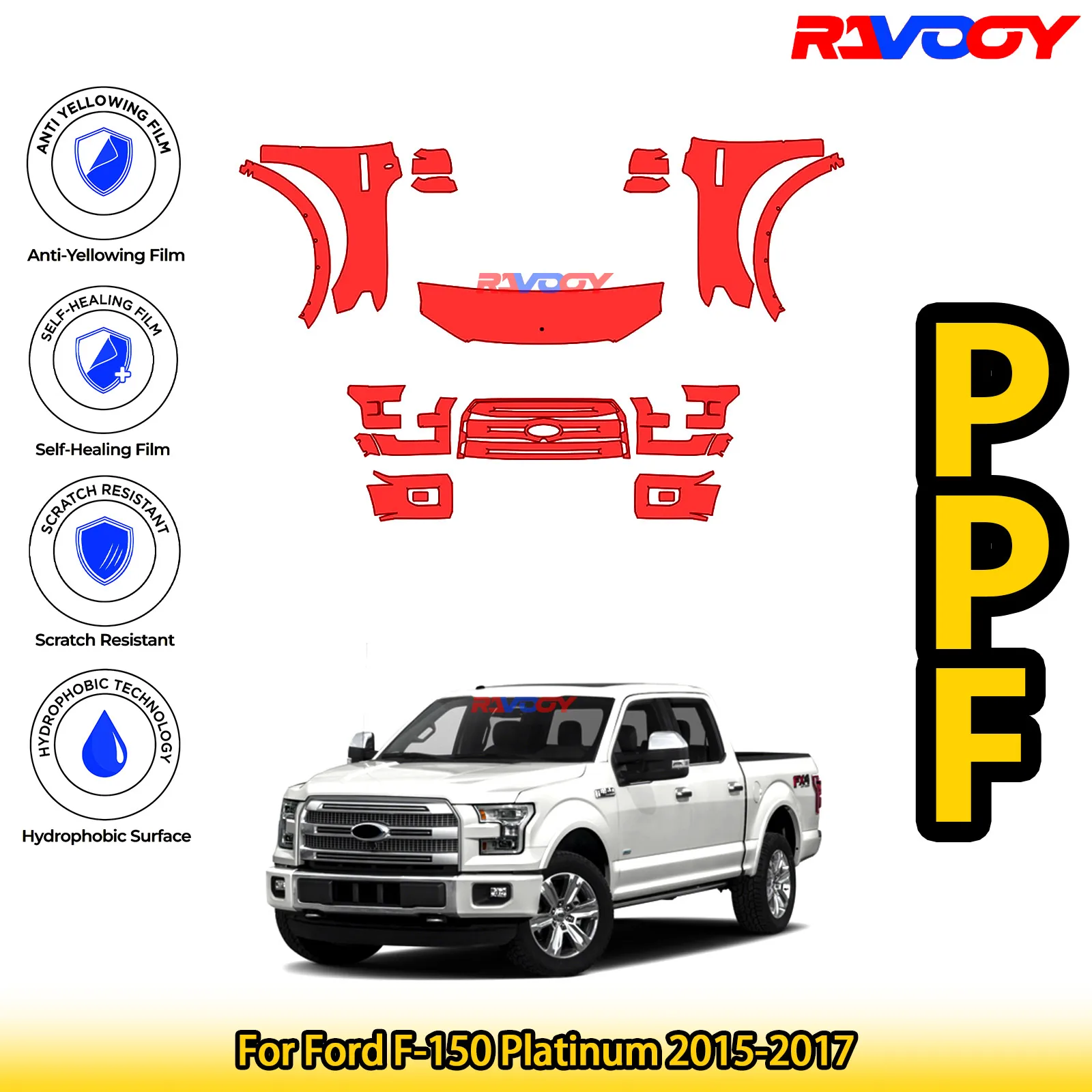 

For Ford F-150 Platinum 2015-2017 Glossy Matte Black Precut front PPF Kit Paint Protection Film