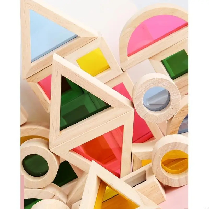 F62d 24pcs/conjunto Blocos construção caleidoscópicos com tábua acrílico colorida brinquedos educacionais para