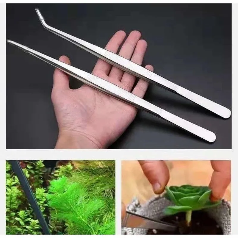 48cm Edelstahl Aquarium-Pinzette, Dicke Rutschfeste Gerade & Gebogene Pinzette mit Zähnen, Lange Pinzette für Tierfütterung und Wasserpflanzen