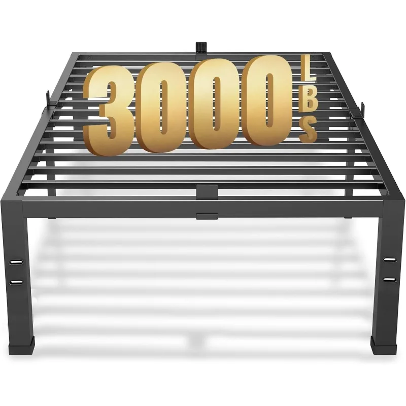 

18-дюймовые каркасы кроватей без коробчатой пружины Сверхмощный металлический каркас кровати на платформе Стальная опора для планок Легкая сборка Бесшумный черный