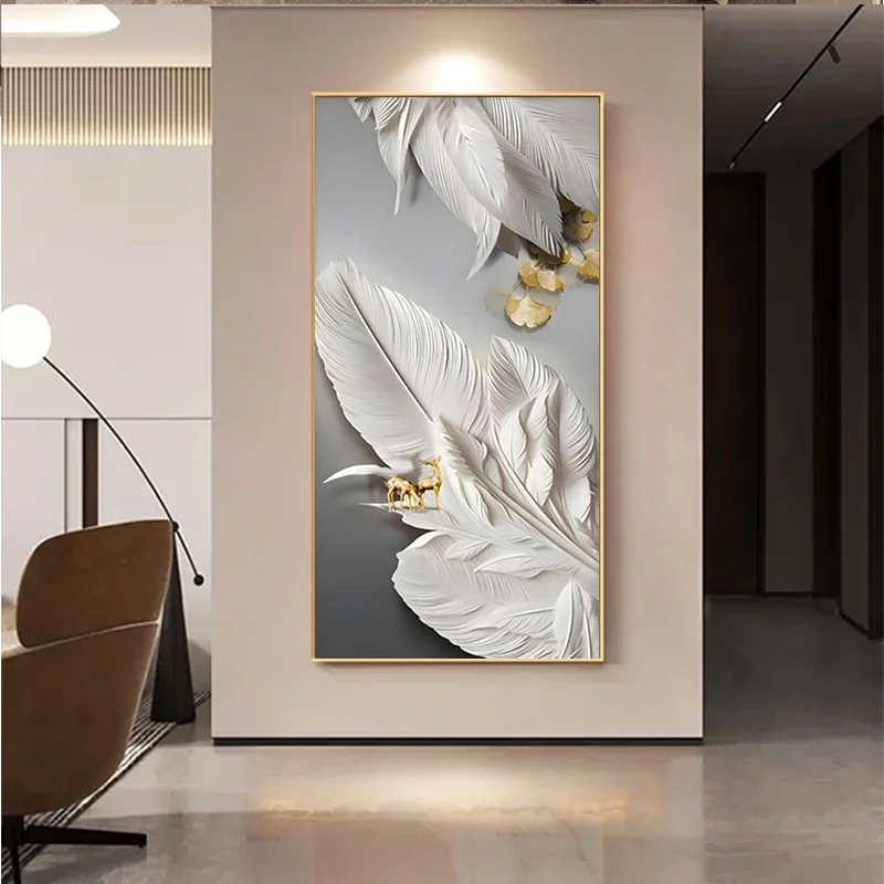 مدخل الشرفة غرفة المعيشة الجدار الديكور اللوحة ريشة فورتشن الغزلان لوحات معلقة بهو عن بعد يعتم أضواء جدارية LED #2