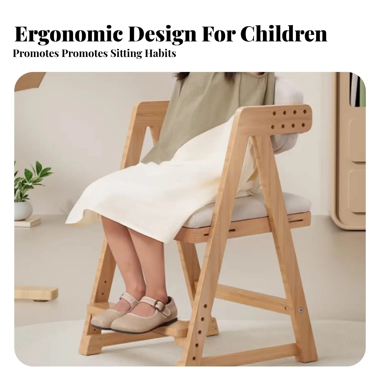 

Регулируемый деревянный стул для учебы с прочной деревянной рамой, эргономичным дизайном и устойчивым основанием для детей 6-12 лет, для учебной комнаты