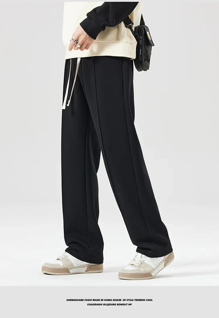 موضة ربيع وخريف 2025 سراويل رجالية غير رسمية عصرية مستقيمة واسعة الساق بسيطة بلون سادة سراويل محبوكة ملابس أساسية للرجال #4