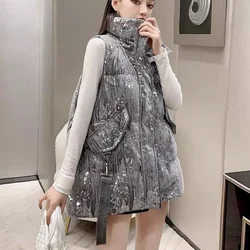 Fashion Waistcoat Women Autumn Winter Trend Vest Jackets Sequins Design Coat Casual Temperament Stand-up Collar Down Cotton Vest