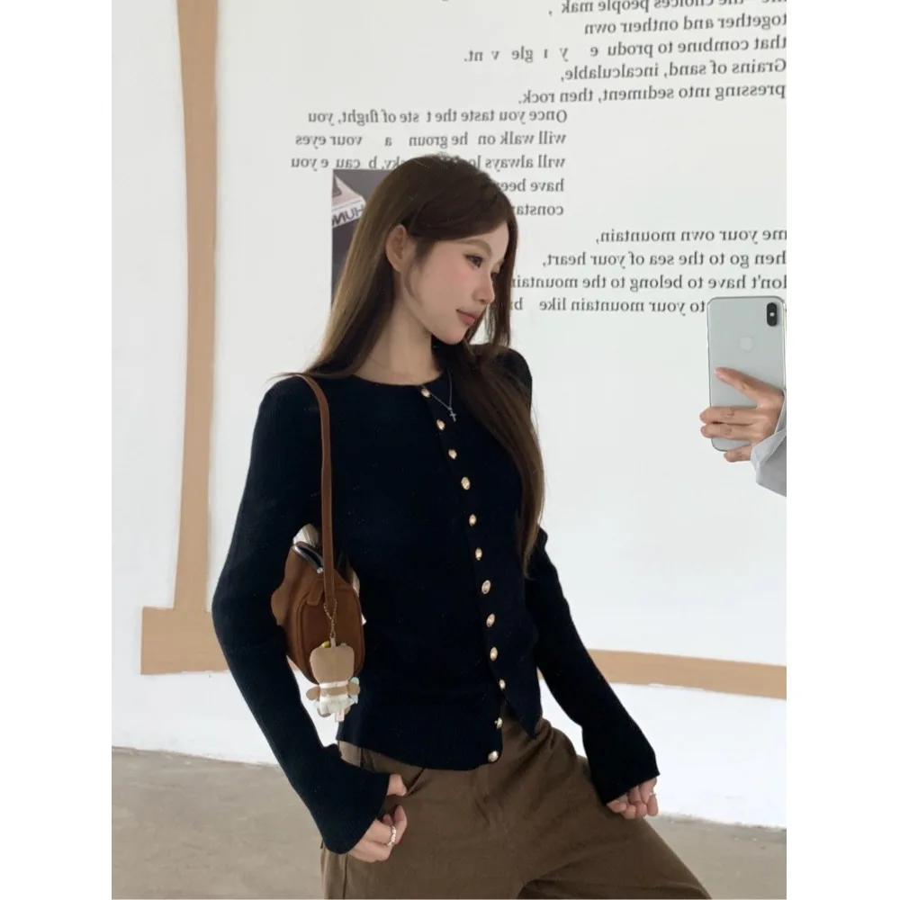 

Ele round Ne Long Sve Knitted Sweater Women's Slim Fit Faionable Autumn New Sle Versatile Knit Cardigan Top