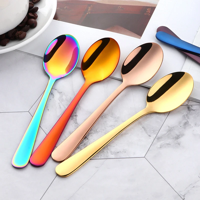 8 Colors Tea Spoons Stainless Steel Coffee Spoon High Quality Dessert Cake Fruit Spoons Gold Small Snack Scoop Dinnerware Tool