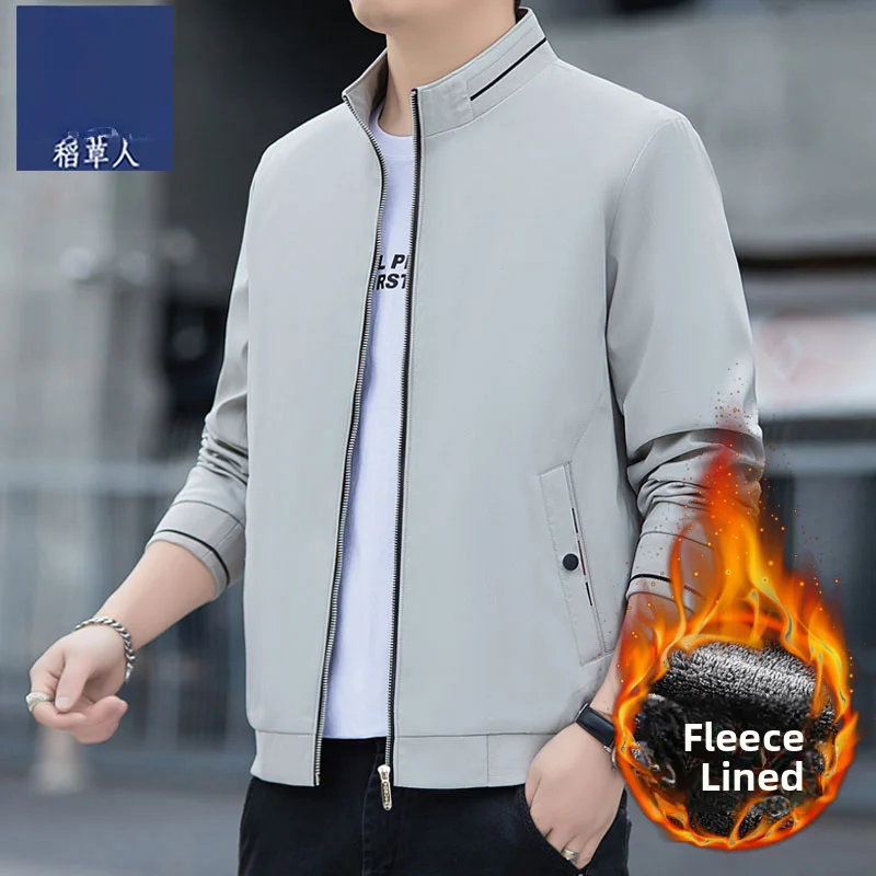 

Men's Casual Fce Lined Thiened Stand Collar Jaet Spring Autumn New Sle Busin Outerwear Stand Fit Faion Urban