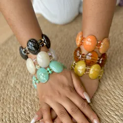 New Vintage Colorful Beads Chain Bangle Bracelets Charm Stretch Boho Geometric Wide Bracelets for Women Summer Travel Jewelery