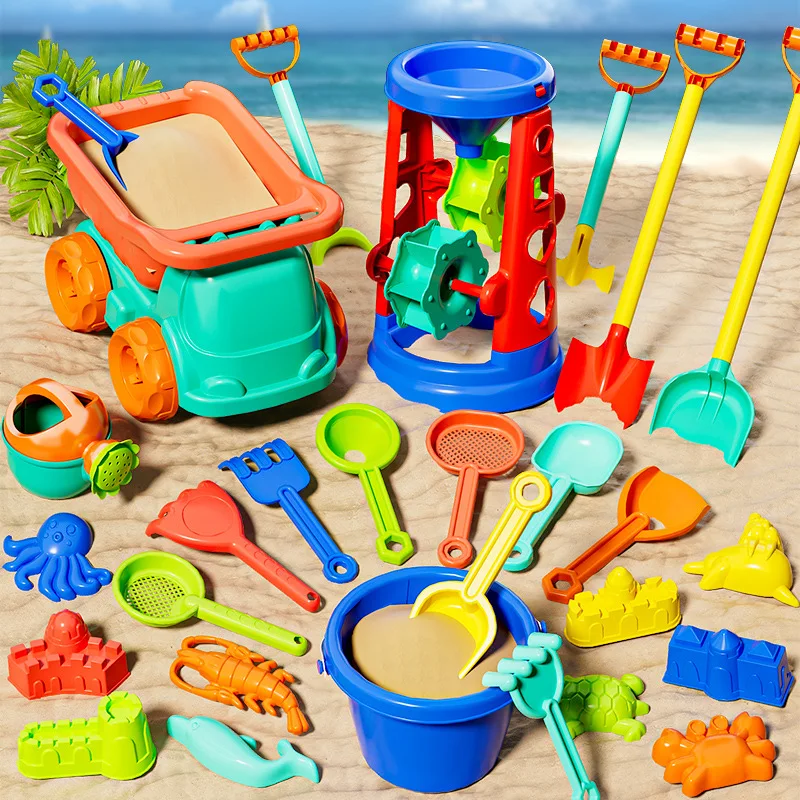 Strandaccessoires 31-delige set zandspeelset Gereedschap Outdoor Waterspeelschoppen Zandgravende karren Emmers Spellen voor baby's Kinderen