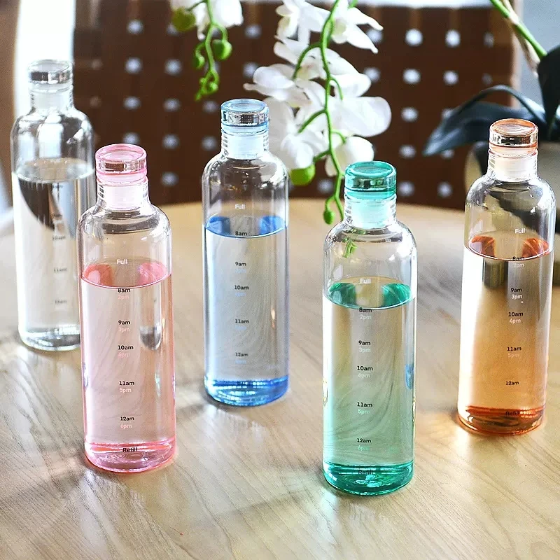 500ml Large Capacity Glass Water Bottle With Time Marker Cover For Water Drink Transparent Milk Juice Simple Cup Birthday Gift