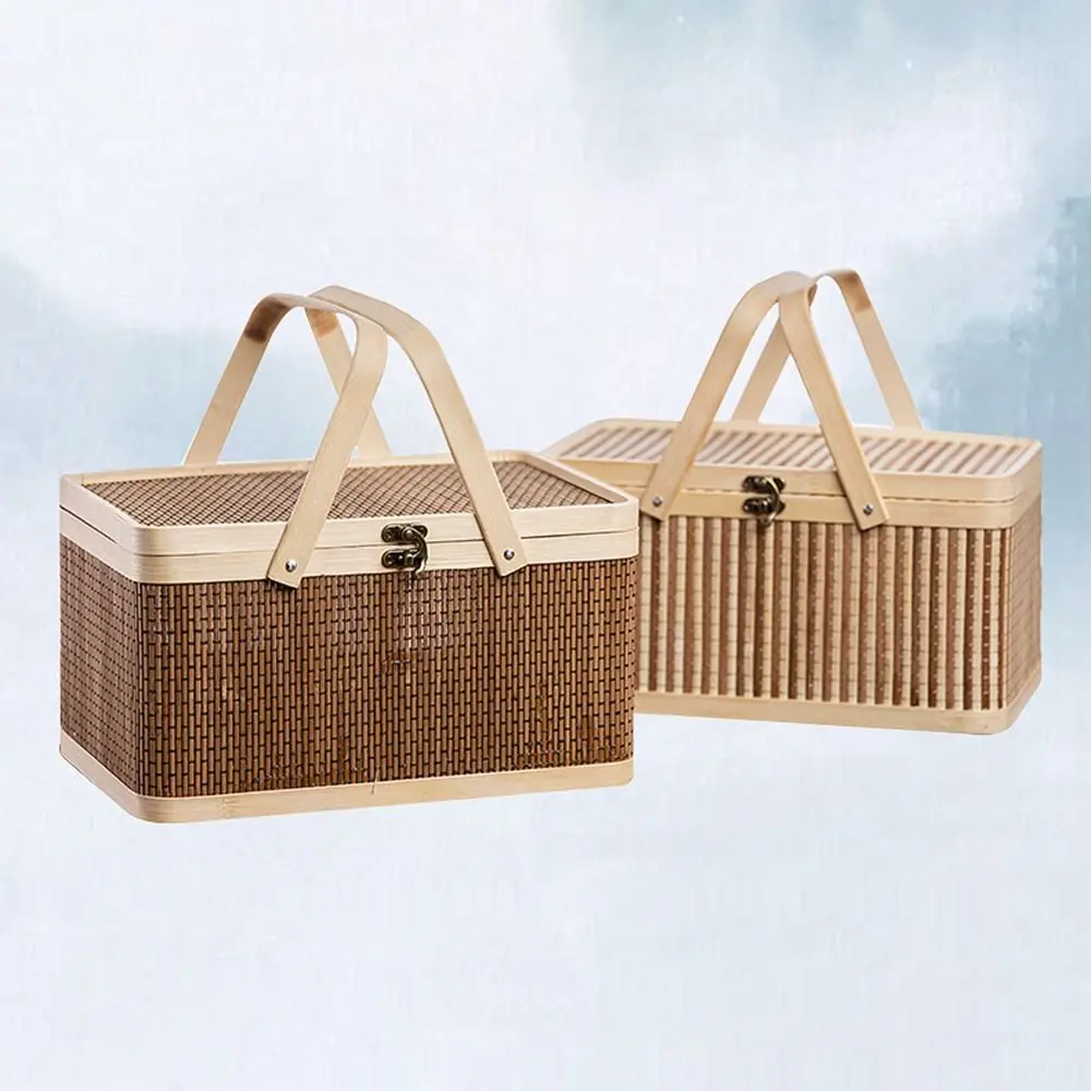 

Festival Packaging Box Vintage Bamboo Basket Chinese Style Weaved Bread Storage Basket Handheld Elegant Picnic Basket New Year