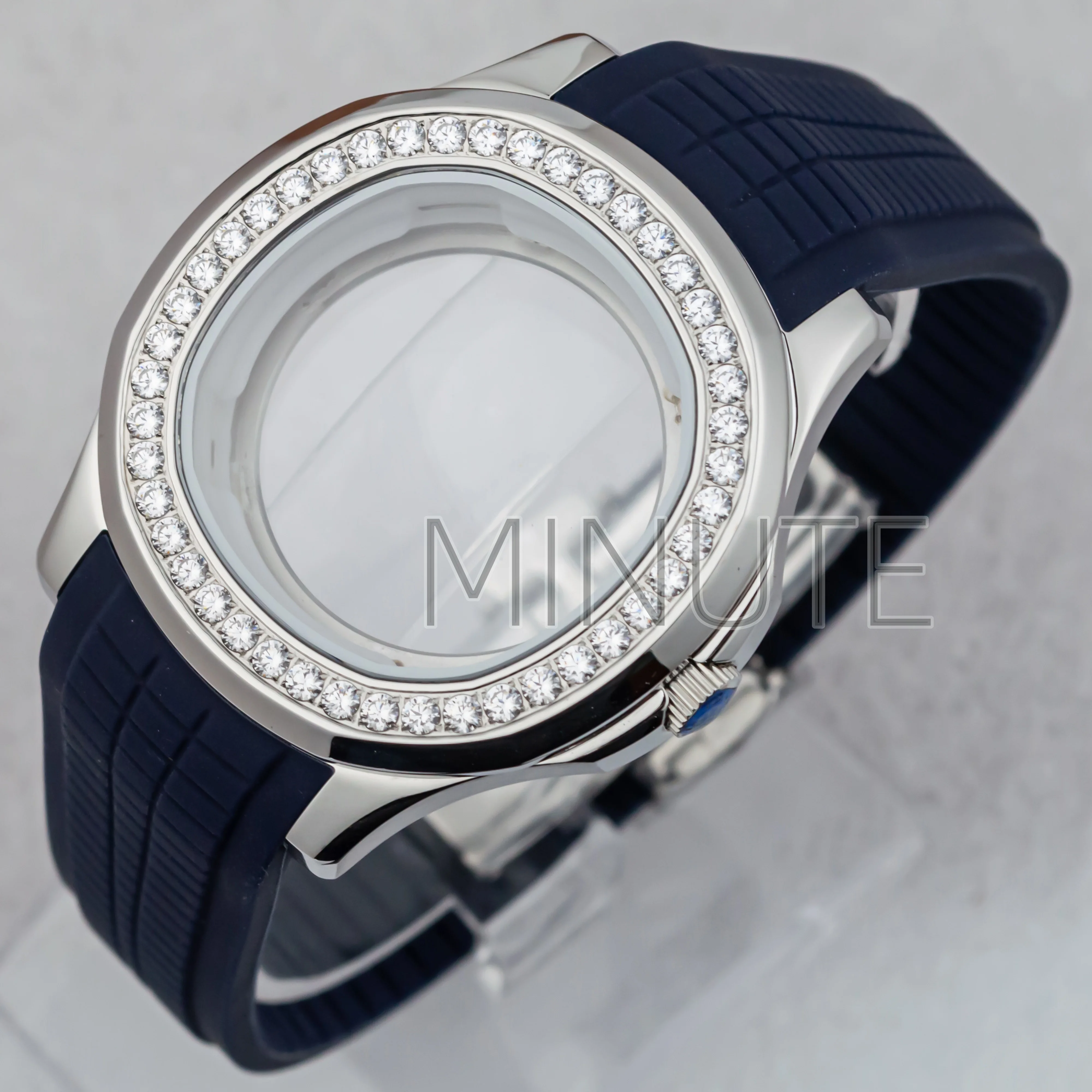 

Diamond NH35 Case Rubber Strap for AQUANAUT Nautilus Sapphire Glass 316L Steel 42mm Men Watch Case for NH35 NH36 NH34 Movement