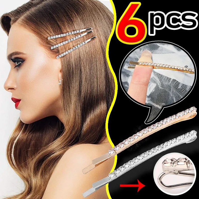 Y2k Water Diamond Hairpin Women Fashion Hairclip Girls Rhinestone Barrettes Female Alloy One Word Clip Headwear Hair Accessories