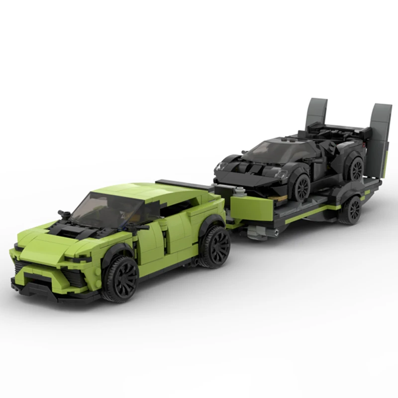 MOC Lambo SUV Urus Huracan Sports Car Trailer Building Blocks Speed Racing Vehicle Bricks Garage Toys Christmas Gifts For Kids