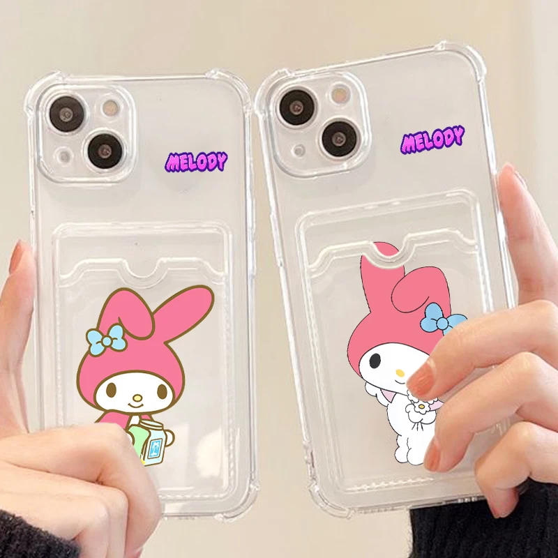 

My Melody Cartoon Cute For iPhone 15 14 13 12 11 XS XR X 8 7 Pro Max Plus Mini Photo Card Bag Transparent Back Phone Case