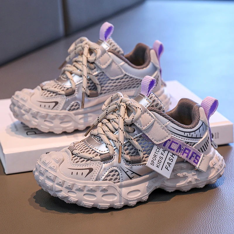 รองเท้าผ้าใบเด็กผู้ชายแบบหนา กันลื่น รองเท้าผ้าใบเด็กผู้หญิงแฟชั่น ระบายอากาศได้ดี รองเท้าลำลองสำหรับเด็กนักเรียน รองเท้าบาสเก็ตบอลอเนกประสงค์