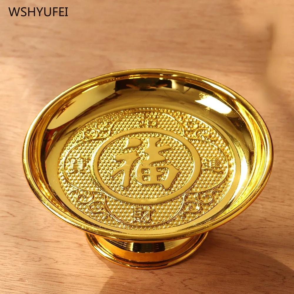 

Home decoration accessories Gold alloy lucky character fruit plate Buddha Hall Offering Home desktop offering ornaments