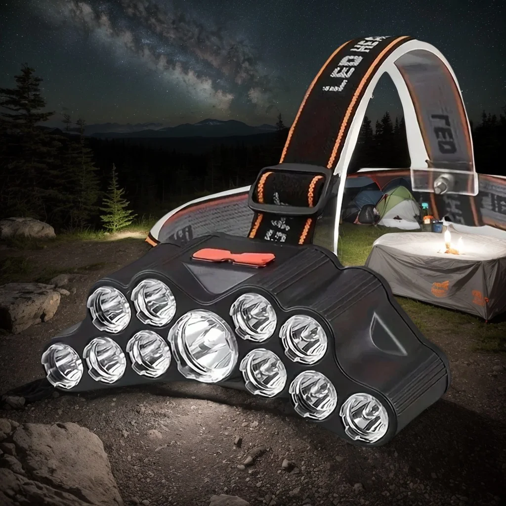 

Rechargeable USB LED Headlight - High Lumen 11-LED Main Lamp IPX4 Waterproof for Camping Flashlight