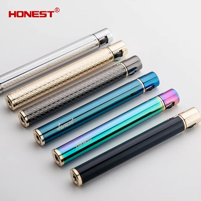 Briquet créatif HONEST cylindrique ultra-mince en métal, mini, rond, portable, s'adaptant à une boîte à cigarettes, cadeau créatif pour hommes fumeurs