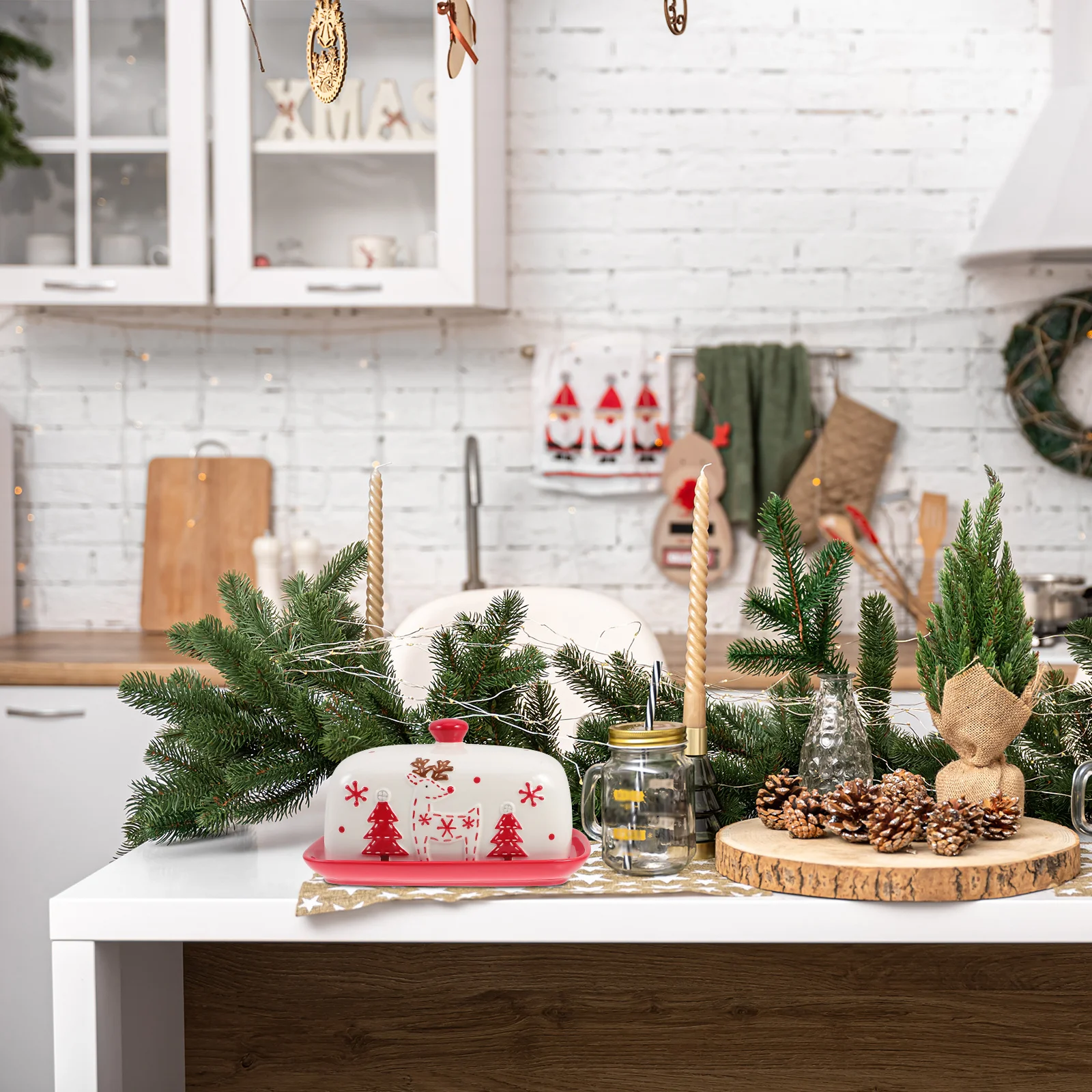 

Delicate Ceramic Butter Dish Christmas Style Container Lid Easy Clean Safe Use Ideal Home Party Banquet Butter Dish