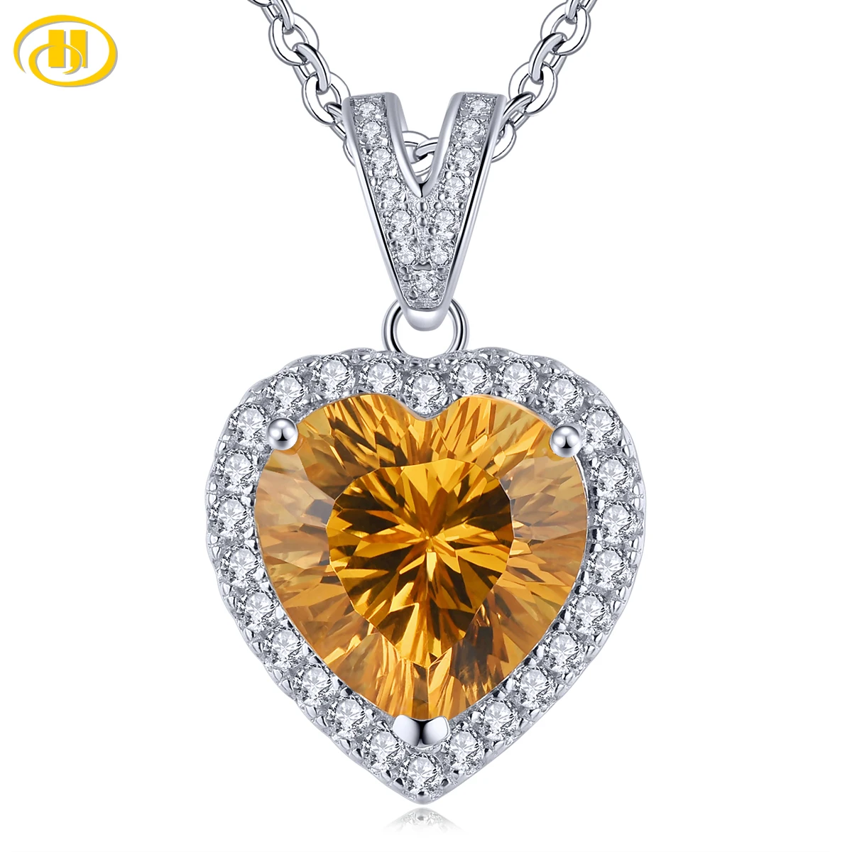 

Natural Citrine Solid Sterling Silver Pendants Rhodium Plated 3 Carats Genuine Gemstone Romantic Fine Jewelrys Women Gifts