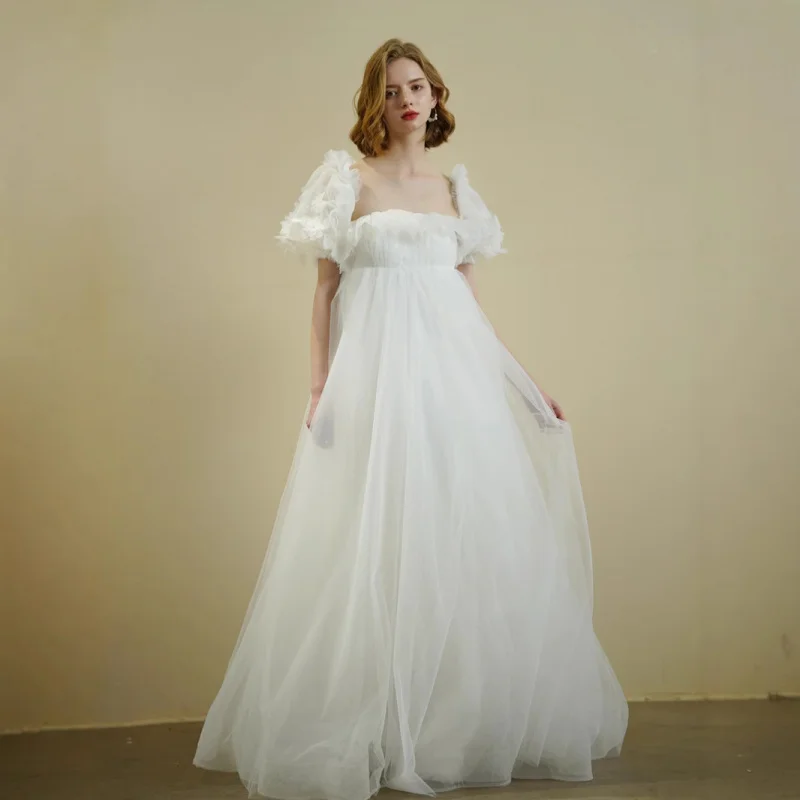 

Unique High-Waisted Puff Sleeve Sweet Princess Style Korean Version Mori Bride Marriage Registration Travel Shoot Mori Light Gau