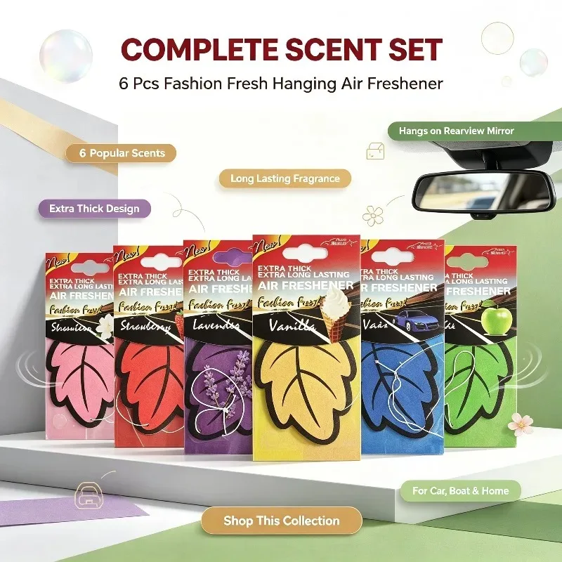 Leaf Shaped Car Air Freshener 6 Styles 100Pcs Hanging Paper Scent Cards Long Lasting Fragrance For Car Closet Bedroom Decoration