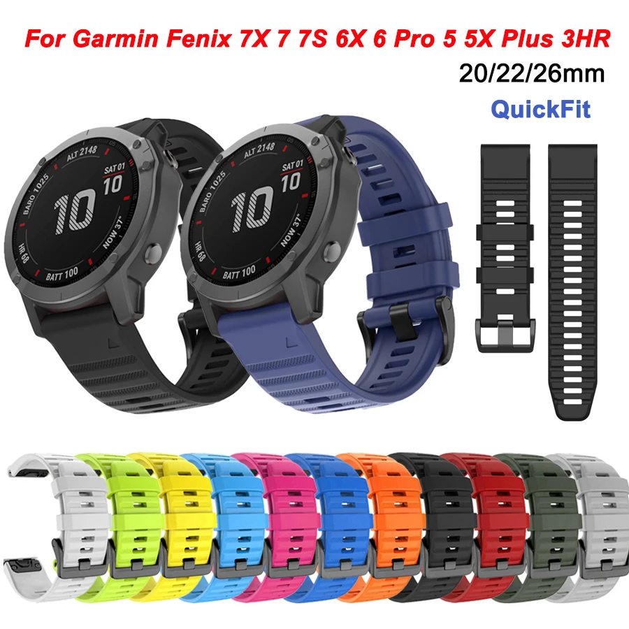 26 20 22MM Silicone QuickFit Watchband For Garmin Fenix 6 6X Pro 5 5S 5X Plus Fenix 7X 7 7S Epix 2 Smartwatch Wrist Band Straps