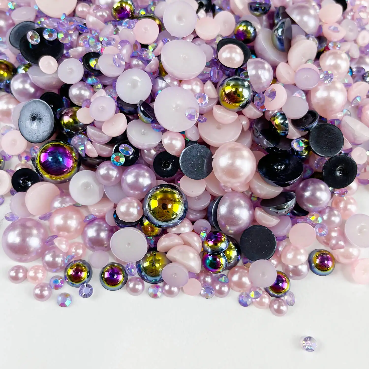 1100 Stück Perlen und Strass steine mit flachem Rücken, 30g gemischte Größe 3mm-10mm ab Farbe Harz Strass halbkreis förmige Perle – Detail 7