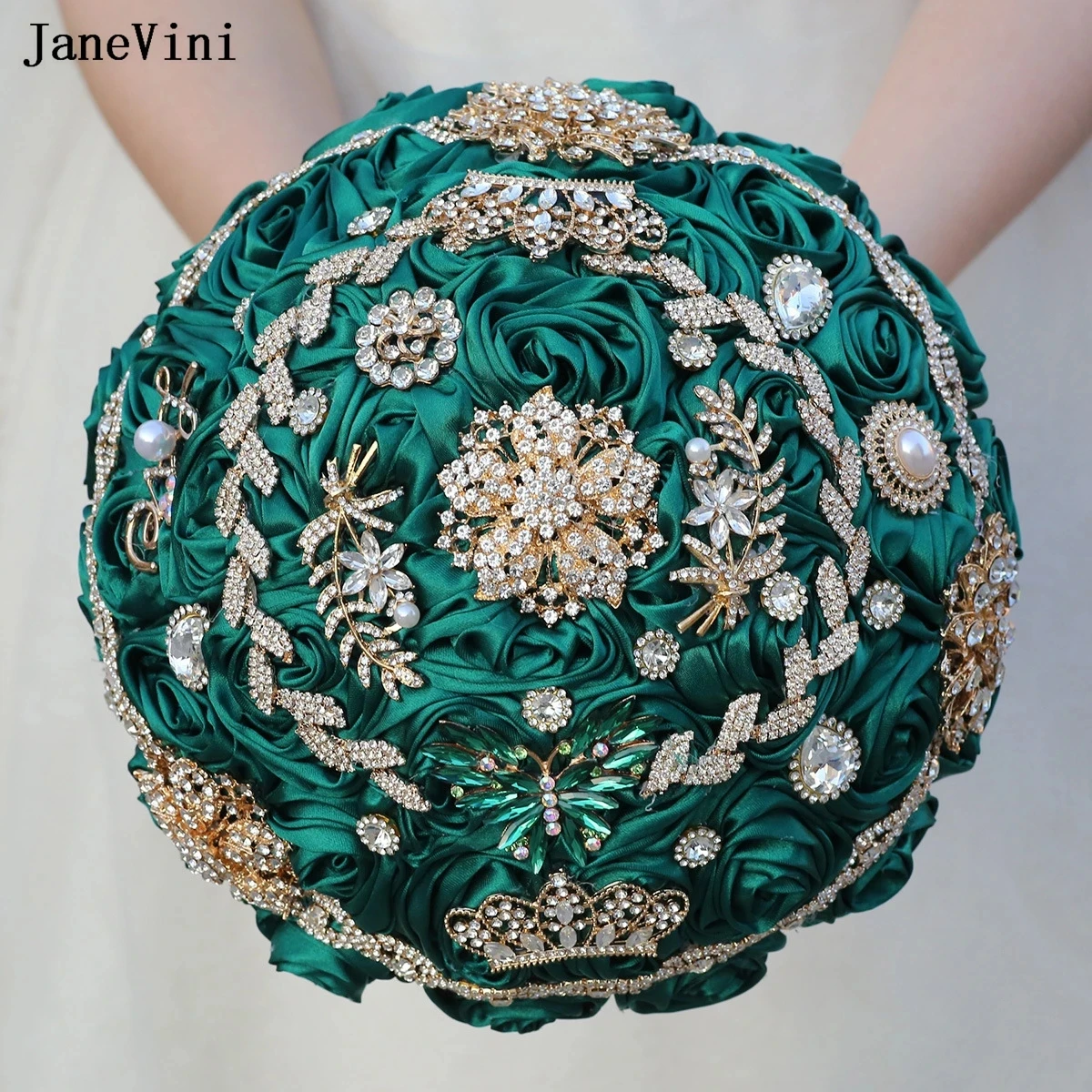

JaneVini Arabic Luxurious Gold Rhinestone Crystal Bouquet Flowers Wedding Bridal Quinceanera Flowers Bouquet De Mariage Mariée