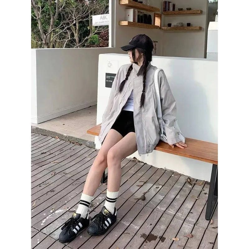 

YYAHAHAS Zipper Design Sense High Street American Style Lapel Coat Loose Functional Flight Suit Jacket Female Clothing