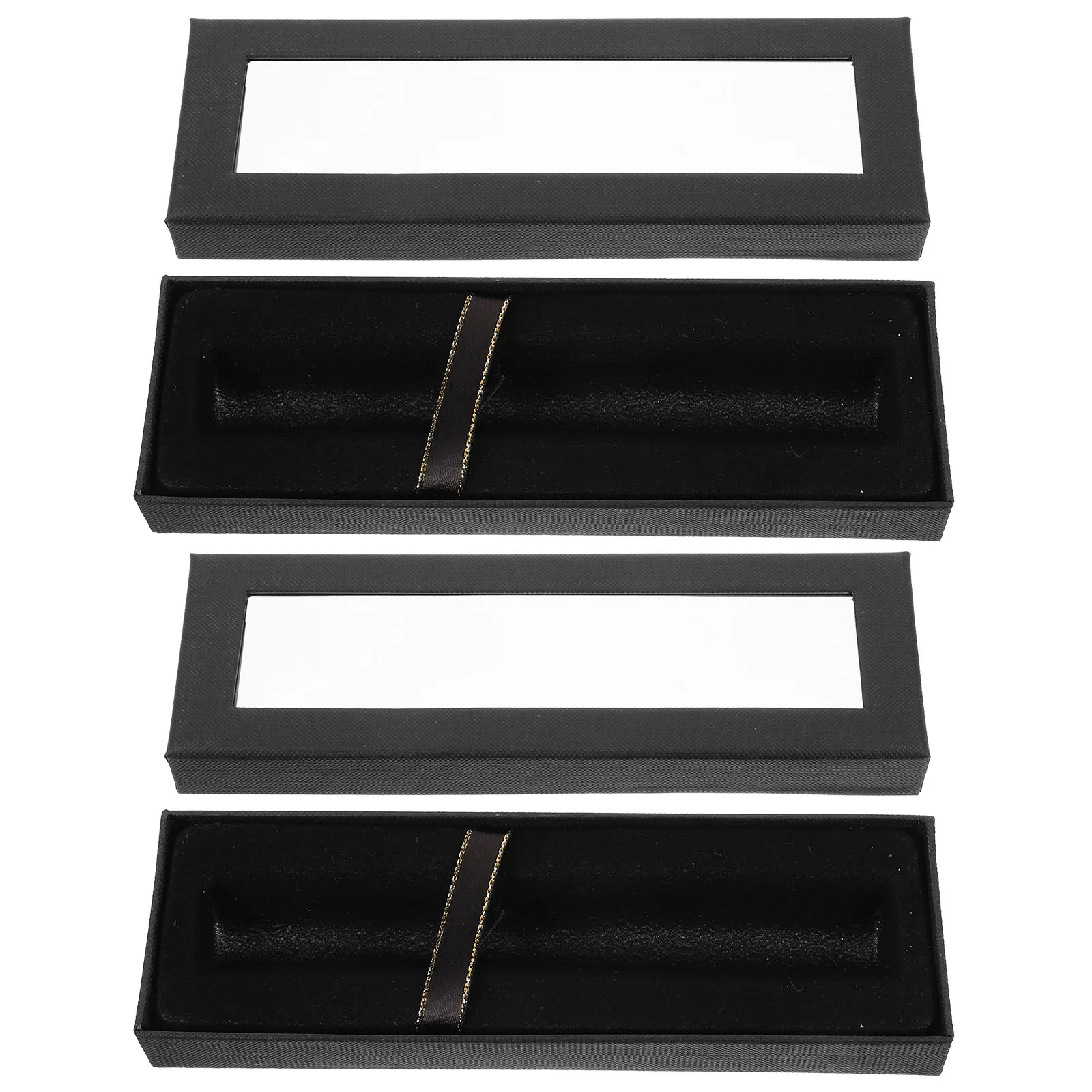 

2 Pcs Black Paper Pen Boxes 17.5x6.0x2.2cm Gift Packaging Ribbon Organizer Case Holder Empty Box For Pens Students Kids