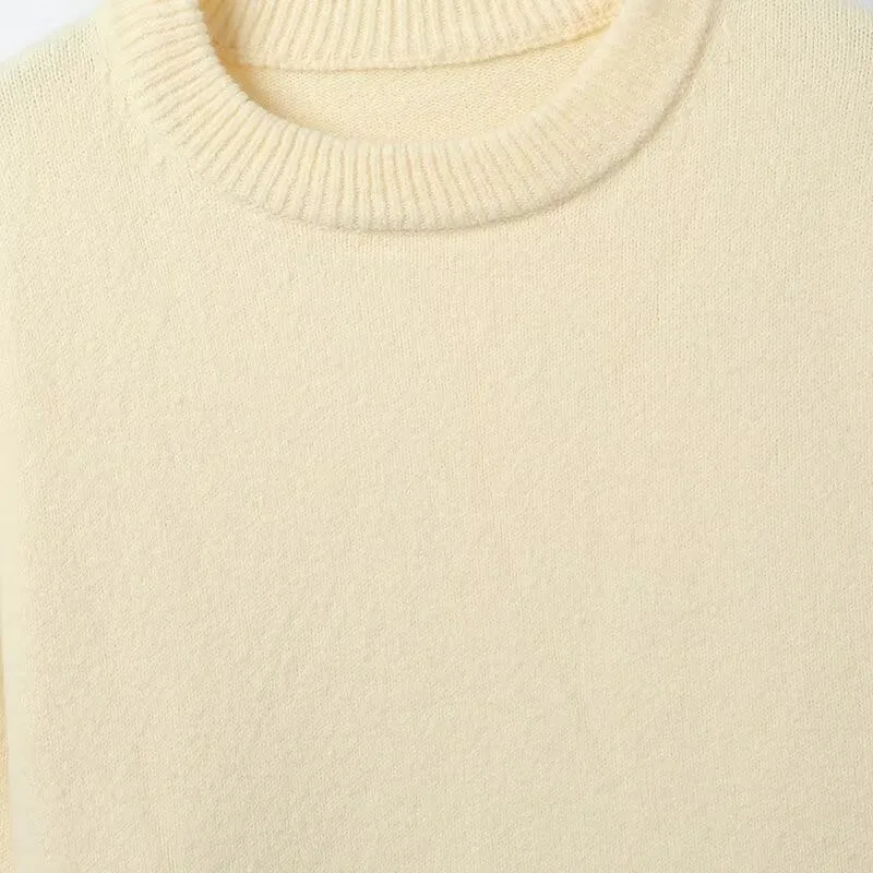 Autunno donna morbido pullover casual semplice maglia O collo maniche lunghe tinta unita maglione corto top femminili