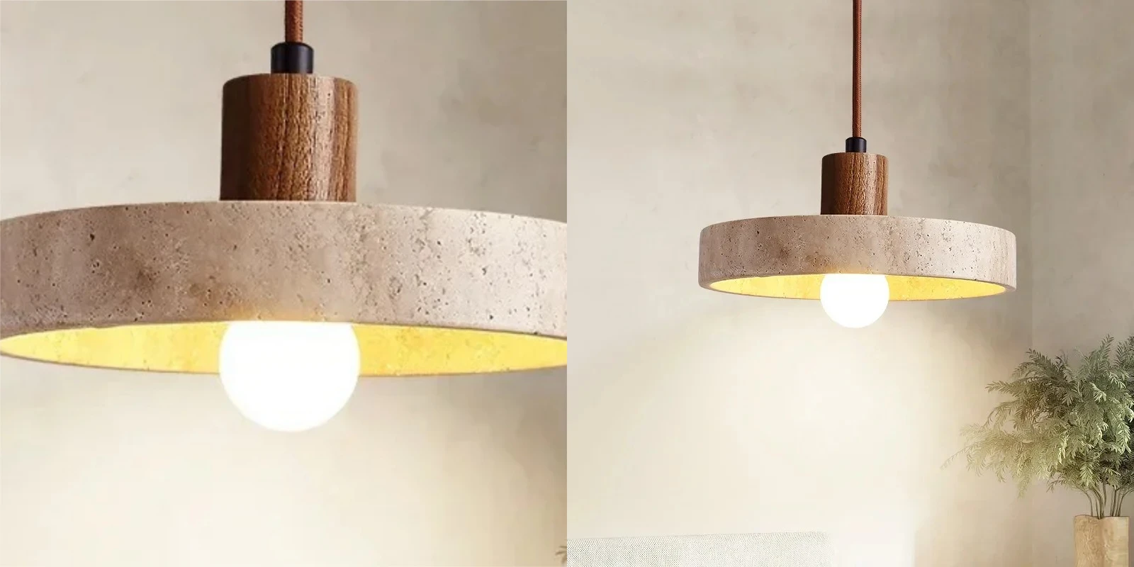Natural Stone Pendant Light with E27 Bulb Travertine Hanging Lamp Ceiling Suspension for Kitchen Living Dining Room Bedroom