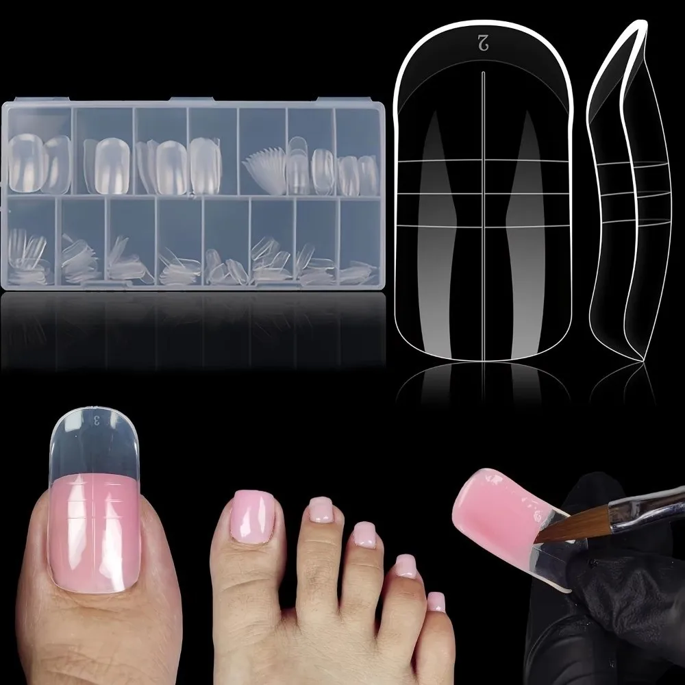 150pcs New Acrylic False Nail 15 Size Reusable Full Nail Tips Polyethylene Gel Full Cover Toenails Extension Foot Armor Mold