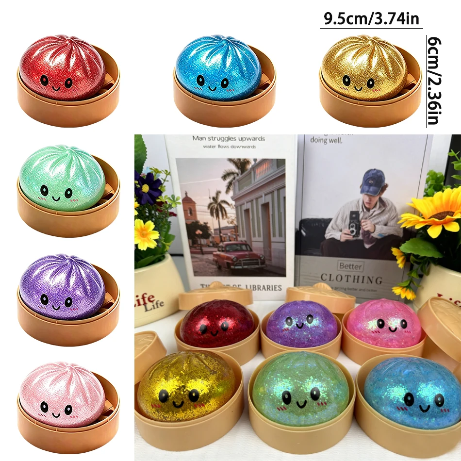 Brinquedo Gigante de Apertar em Formato de Bolinho com Design de Cesto de Vapor, Bolas de Massa TPR Macias, Brinquedo Squishy Ultra Macio de Recuperação Lenta
