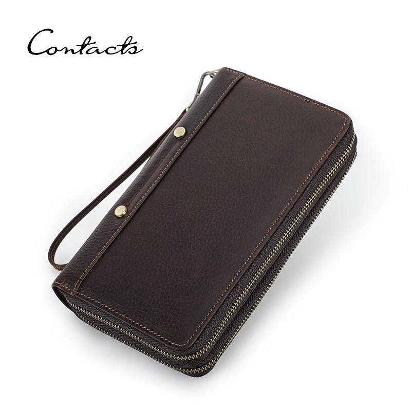 

CONTACT'S Clutch Wallets For Men Genuine Leather Male Handbags Coin Purses Passport Cover Card Holders Money Clips Men's Wallet