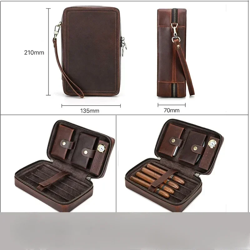 Vintage Leather 4-piece Humidor with Hygrometer Outdoor Travel Storage Box Holder for Travel Business Trip Cigar Case