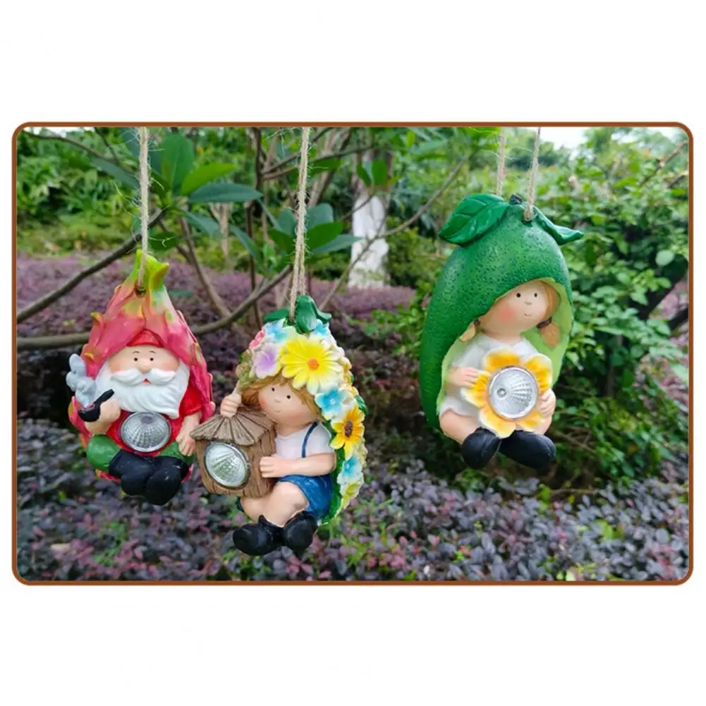 Weather Resistant Elf Statue Solar-powered Garden Elf Decor with Resin Fruit Figurine Funny Gnome Statue for Outdoor for Garden