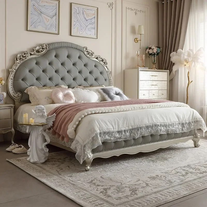for American Light Luxury Solid Wood Bed Modern Simple Double Master Bedroom French Cream Style Princess Bed European High