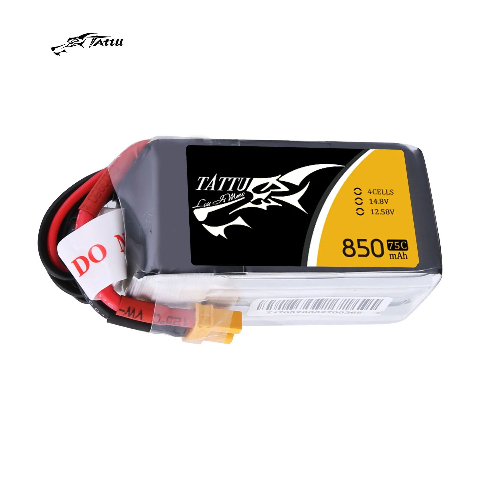 แบตเตอรี่ Tattu Lipo 14.8V 850mAh Lipo 4S แบตเตอรี่ XT30สำหรับแข่ง75C ขนาด100-180 FPV quaddrone copter helicopter