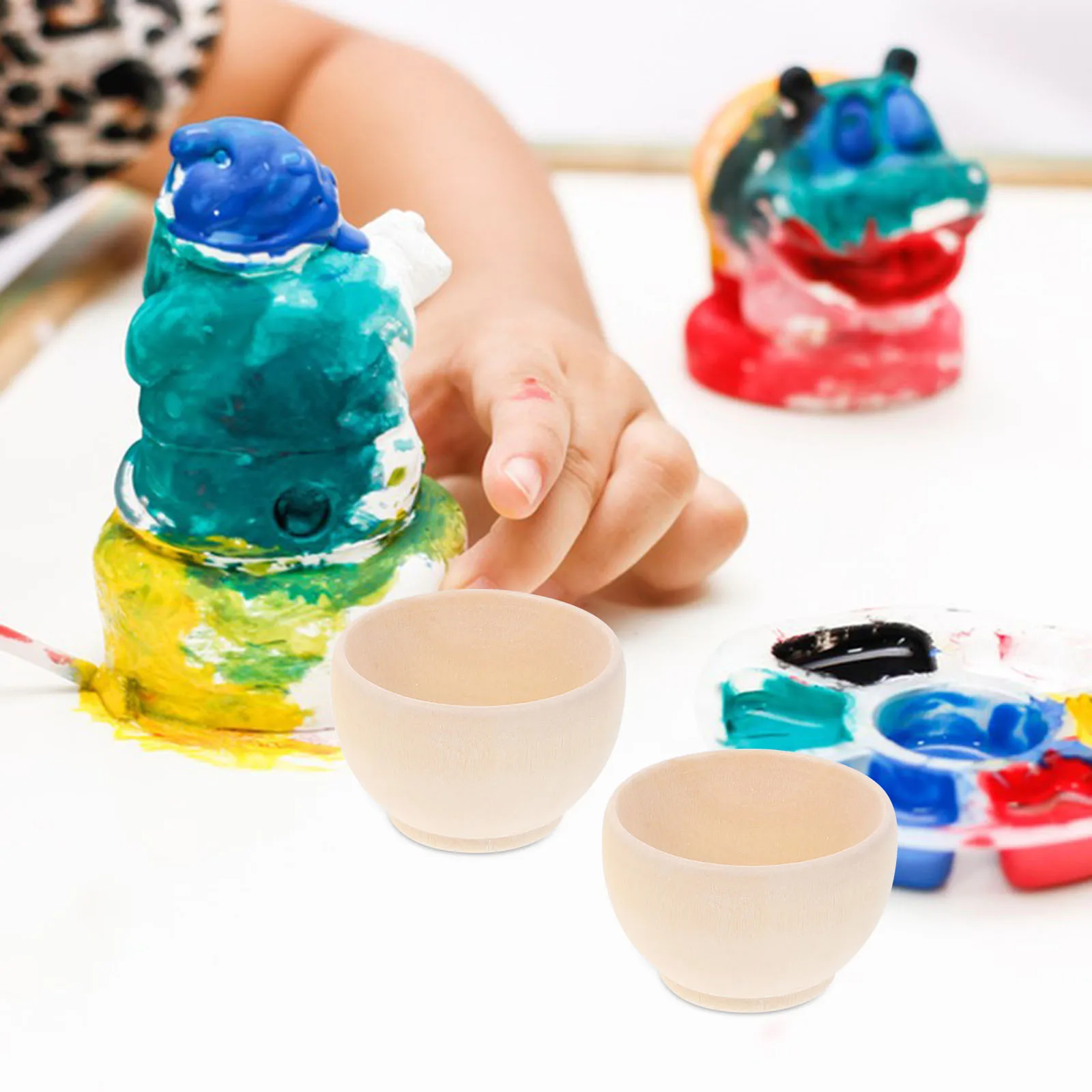 

10pcs Creative Paintable Wooden Blank Bowls Unfinished Natural Diy Craft Kits Mini Bowl Figures For Art Projects Home Party