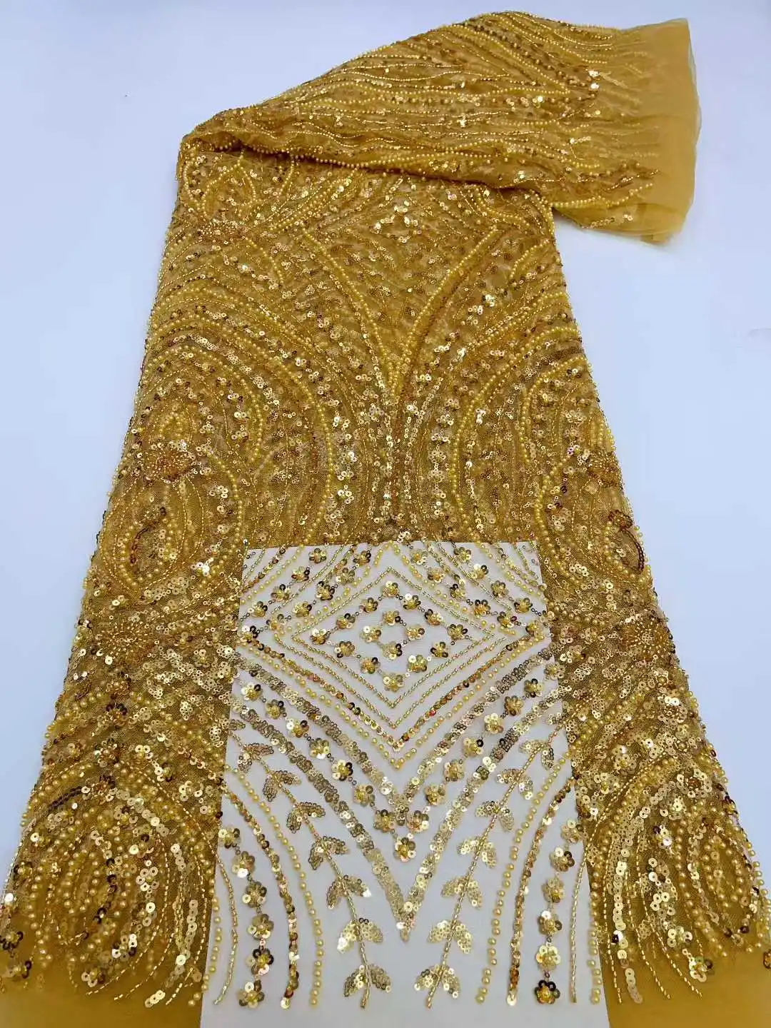 

French Tulle Beads Lace Fabric African Lace Fabric 2025 High Quality Nigerian Embroidery Lace Fabric For Wedding Sewing