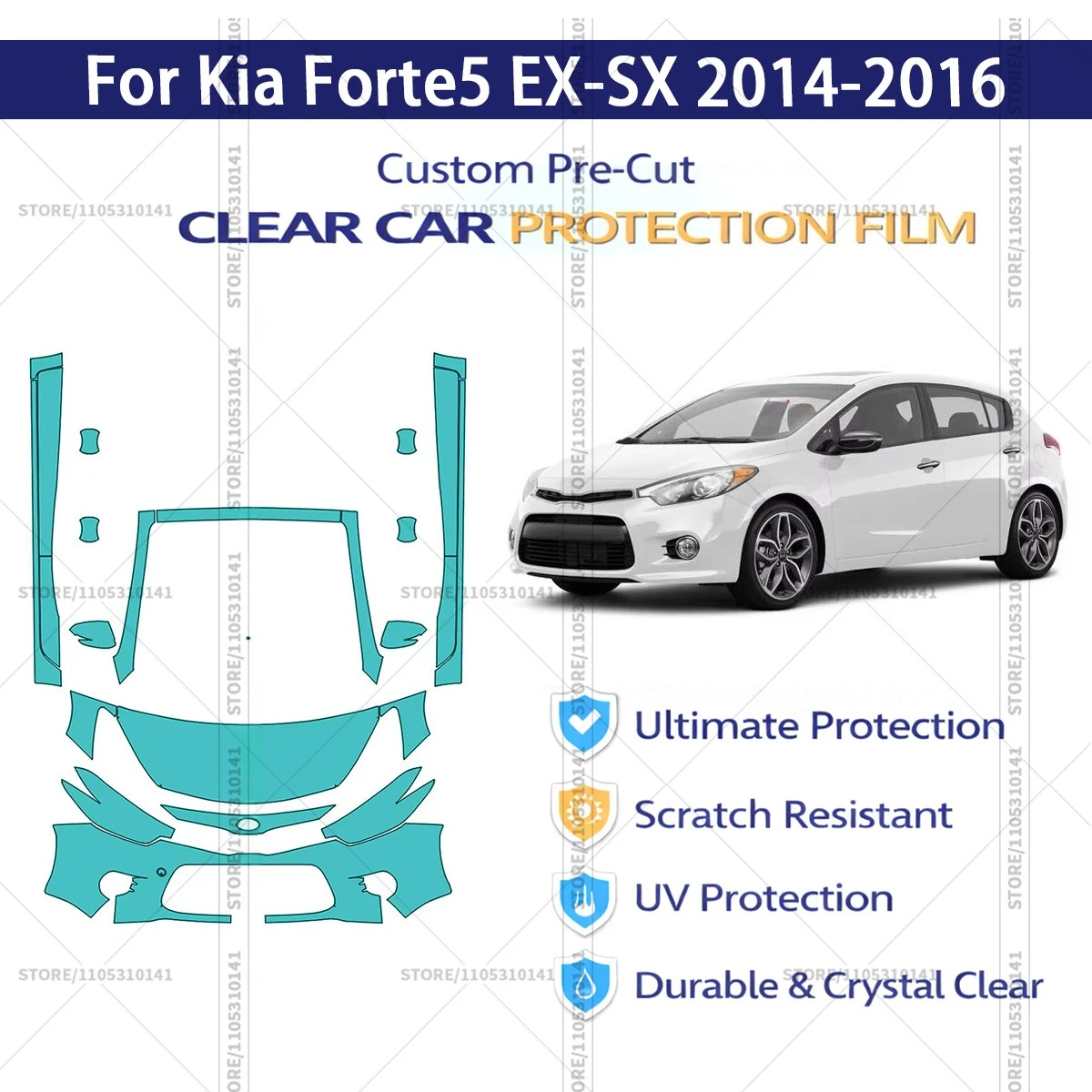 

For Kia Forte5 EX-SX 2014-2016 Pre-Cut Paint Protection Film PPF Transparent Car Film Automotive PPF Front Kit - Rockers