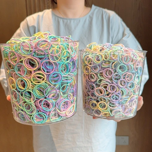 Imagen 1 del producto Banda de goma para bebé de 50/100 piezas, no daña el cabello, Anillo para el pulgar pequeño, hilo elástico alto, conjunto de Scrunchies sin costuras