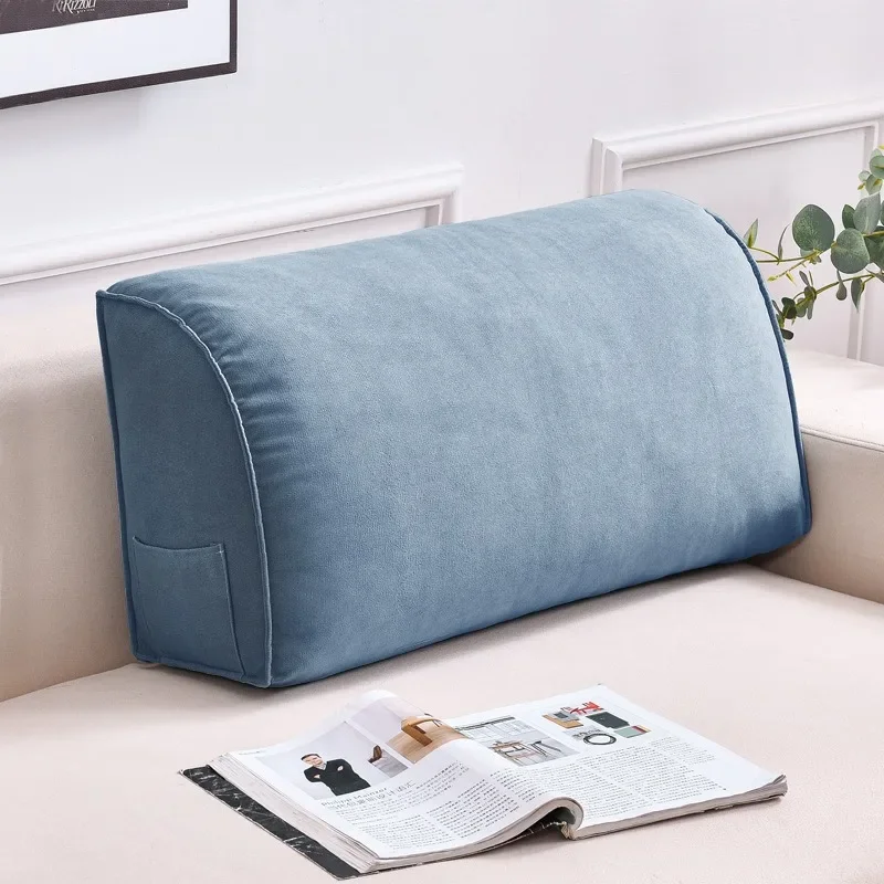 Soft Sofa Triangle Back Cushion Cover Living Room Rectangular Back Pillowcase Bed Headboard Backrest Support Case with Pockets