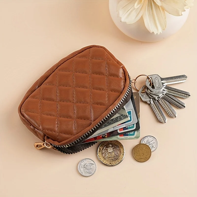 

Zipper small wallet, fashionable diamond - shaped stitched coin change pouch, mini ladies' change purse