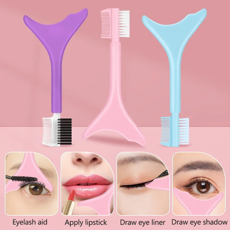 Alwafore Silicone Eyeliner Stencils Wing Tips Marscara Drawing Lipstick Wearing Aid Eyebrow Comb Eyebrow brush Makeup Tool