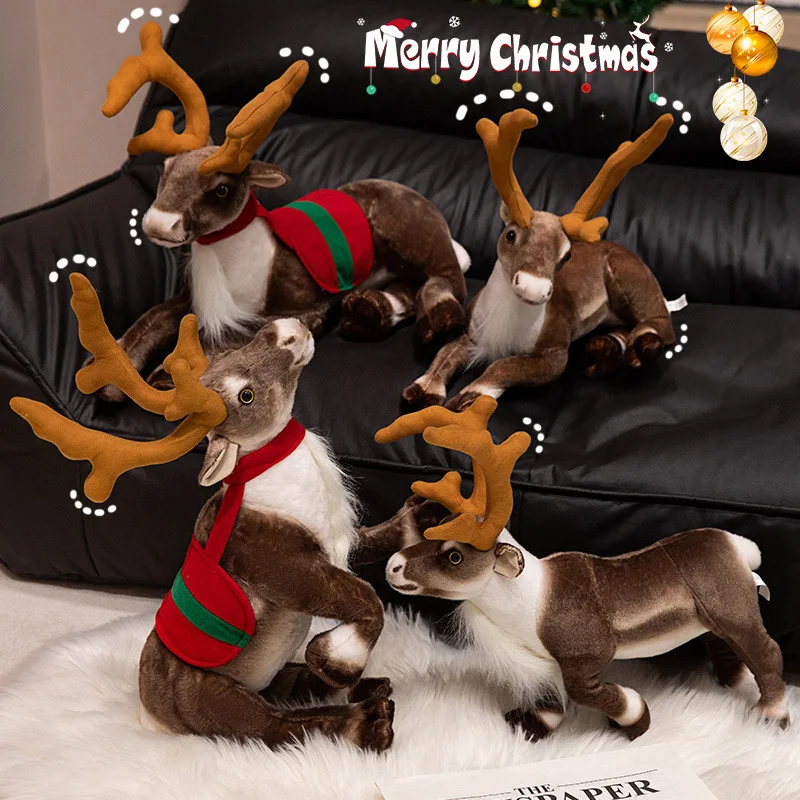 Écharpe rouge debout et allongée de renne de Noël, jouet en peluche animal, cerf de Murcia, décoration de fête de vacances, cadeau pour homme